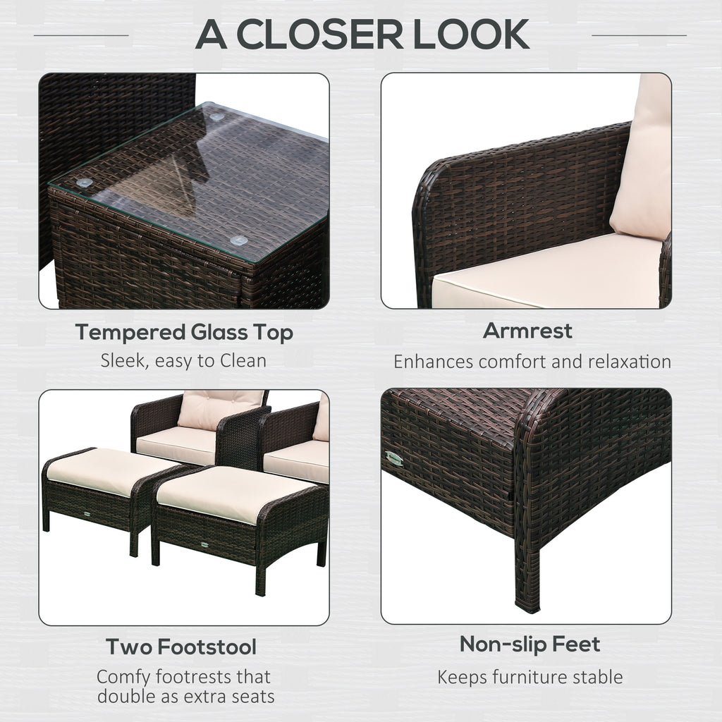 5 pièces Rattan Wicker Lounge Chaise extérieure Patio Conversation Set avec 2 chaises coussinées