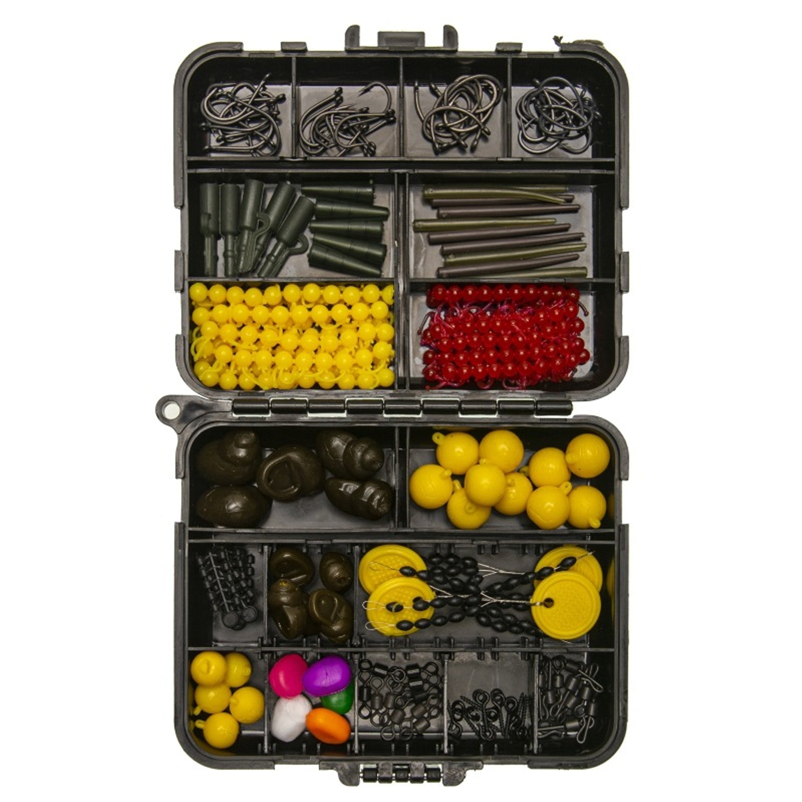 328pcs Kit d'équipement de pêche de la carpe Boîte de pêche de la carpe Inclure les pivots Baignoire Float Fishi