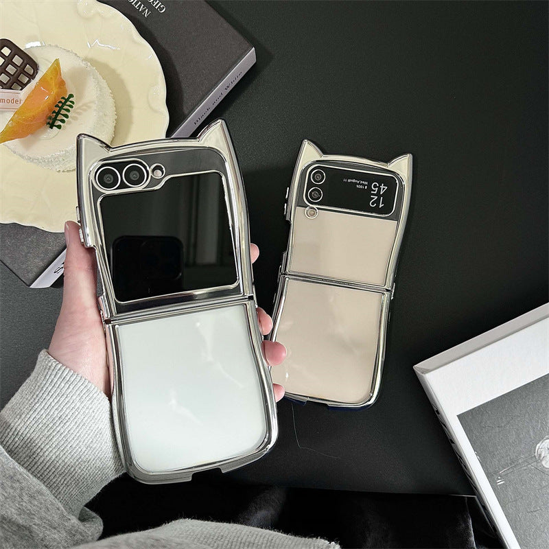 Ins Electroplating Edge Cat Ear Étui de téléphone pliant transparent