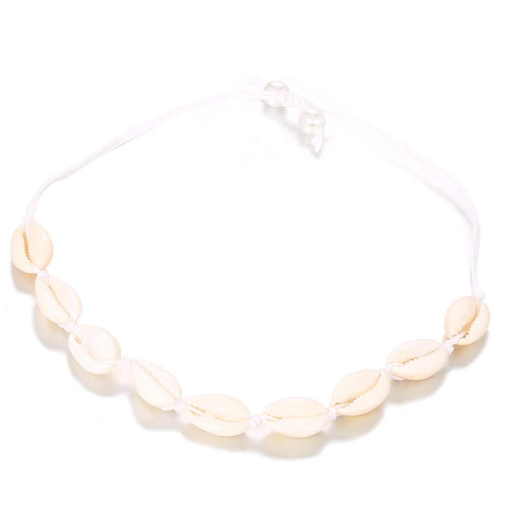 Bracelet de cheville blanc perle tissé à la main de style plage 8-shell
