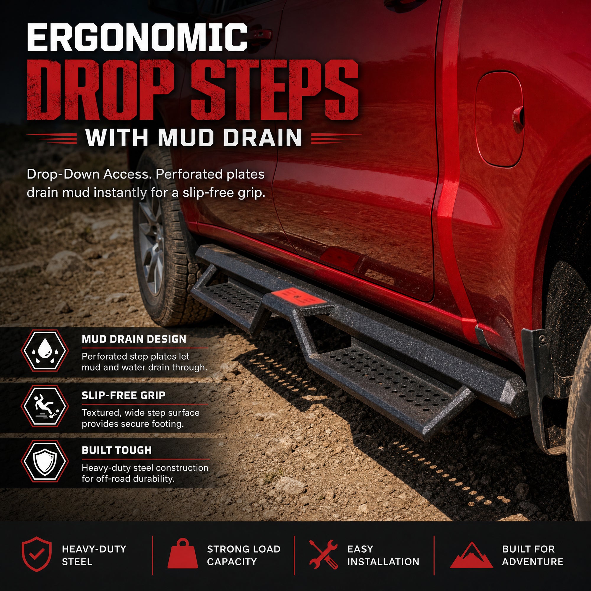 Planches de course de 6" pour 2019- Chevy Silverado 1500 cabine d'équipage