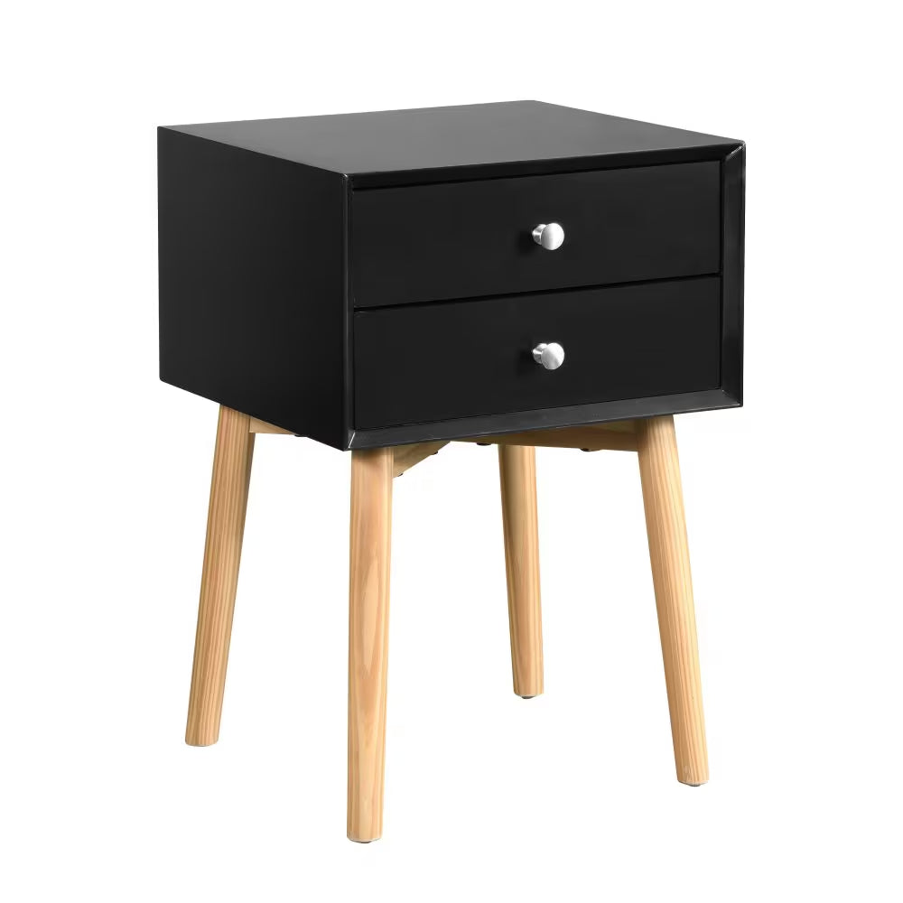 Table latérale,Bedside Table avec 2 tiroirs et pieds en bois de caoutchouc, rangement moderne mi-century C
