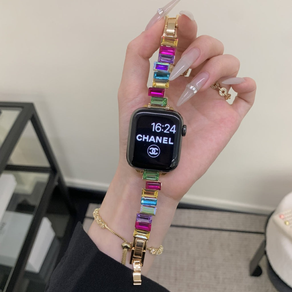Bracelet de montre de couleur diamant taille carrée irrégulière pour les bandes de montres