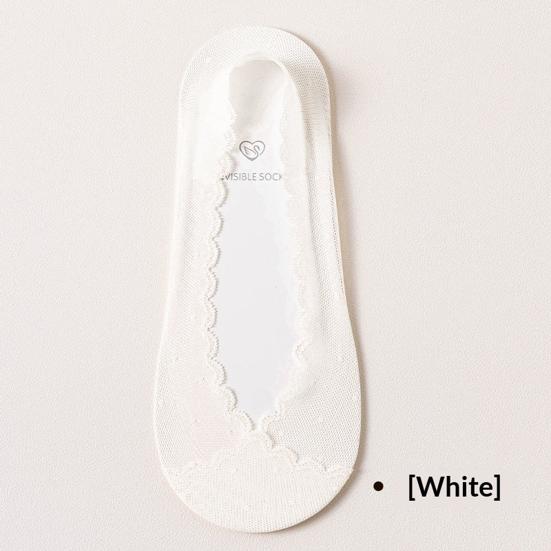Femmes Dentelle Invisible chaussons sans spectacle avec silicone antidérapant
