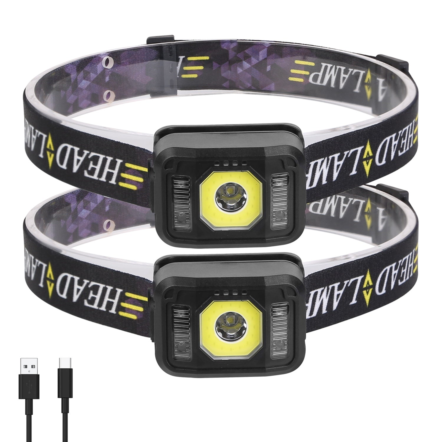 2Packs Capteur de mouvement rechargeable phare 6 modes de lumière COB XPG phare phare flashligigh