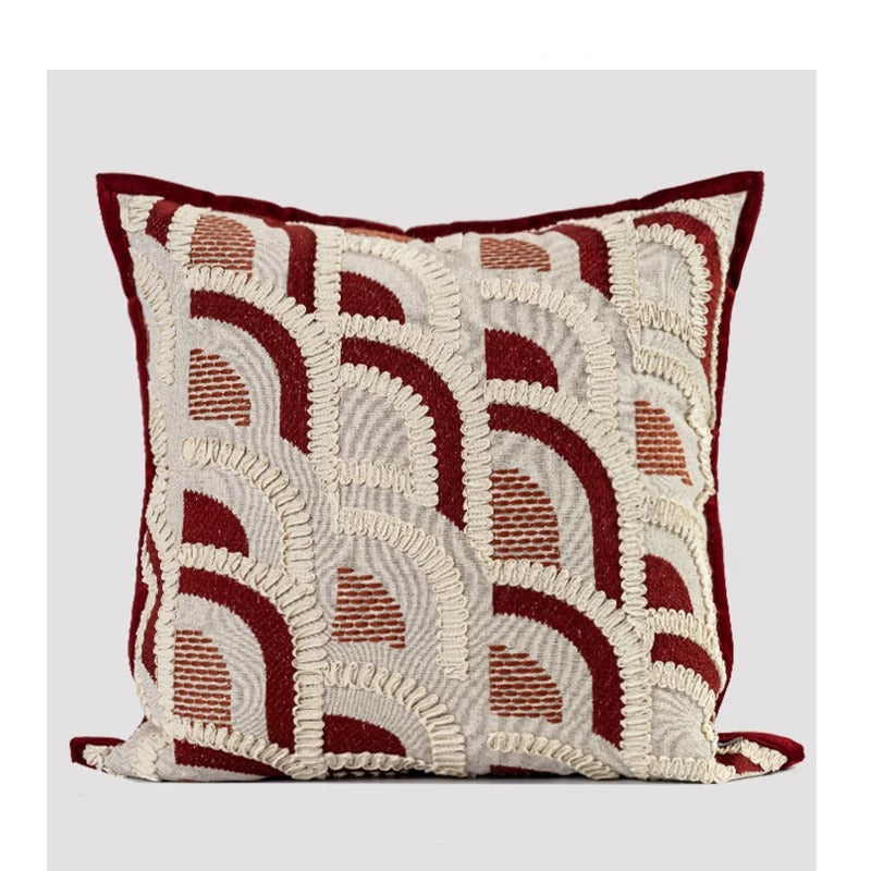 Mid-Century Wabi-Sabi Brodé rouge Jacquard Oreiller pour la maison