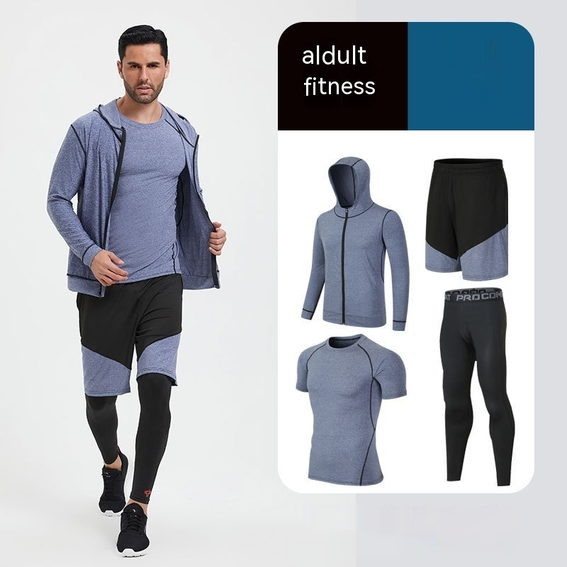 Fitness Suit Homme Running Night Running Sports Séchage rapide Cinq-pièces Foo