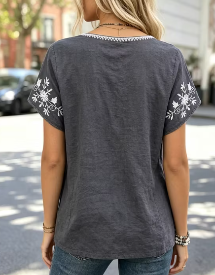 Boho Floral Imprimer Col d'équipage Loose Fit Top