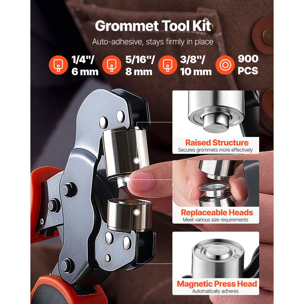 Kit d'outils Grommet 1/4" 5/16" 3/8" 900 PCS Grommets Eyelet Tool Kit