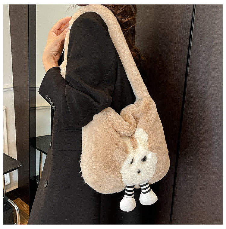 Mignon en peluche Cartoon Grande Capacité Sac à bandoulière pour les étudiants Crossover Versatile Ins K