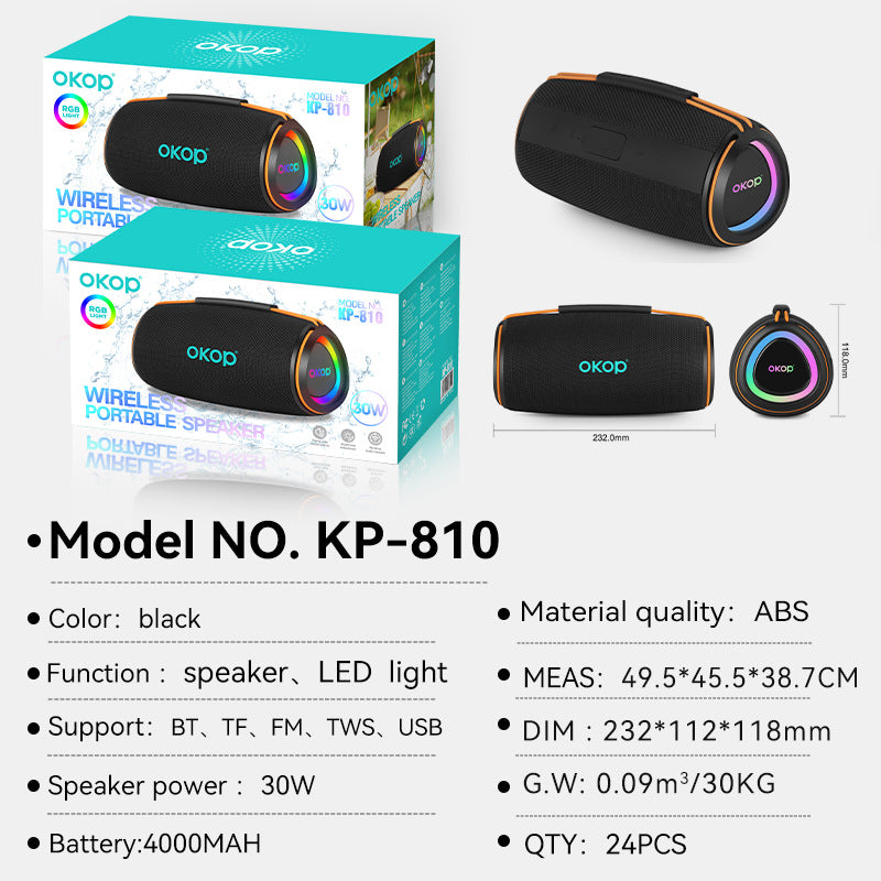 KP-810 Modèle Haut-parleur Bluetooth portable avec RGB lumières colorées Fente de carte basse lourde et