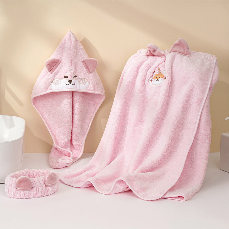 Ensemble de serviette de bain cartoon Femme forte absorbant l'eau Séchage rapide