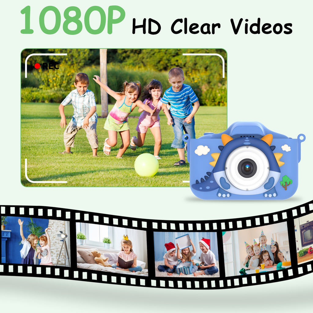 Pink-Blue Options -- 1Pc Dinosaur Kids Caméra de caricature de selfie 48MP 1080P HD Digital