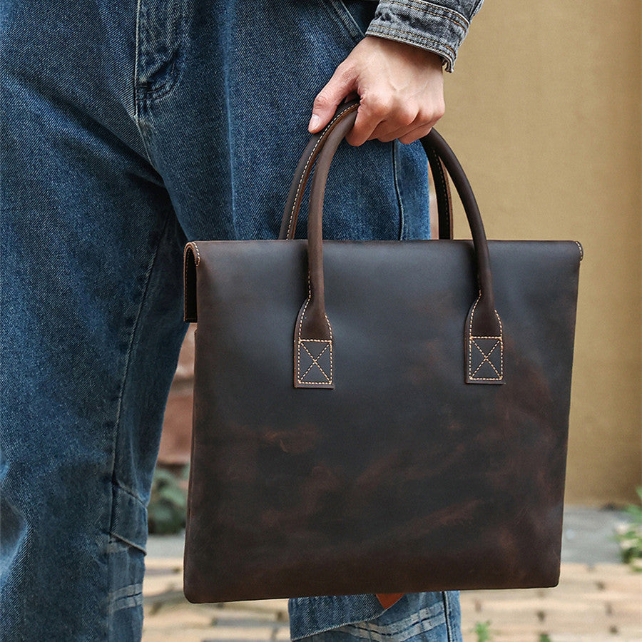 Crazy Horse cuir homme sac à main mince et portable