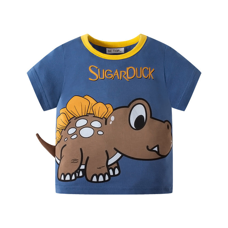 Caricature T-shirt en trois dimensions Dinosaur Boys Caricature coréenne d'été