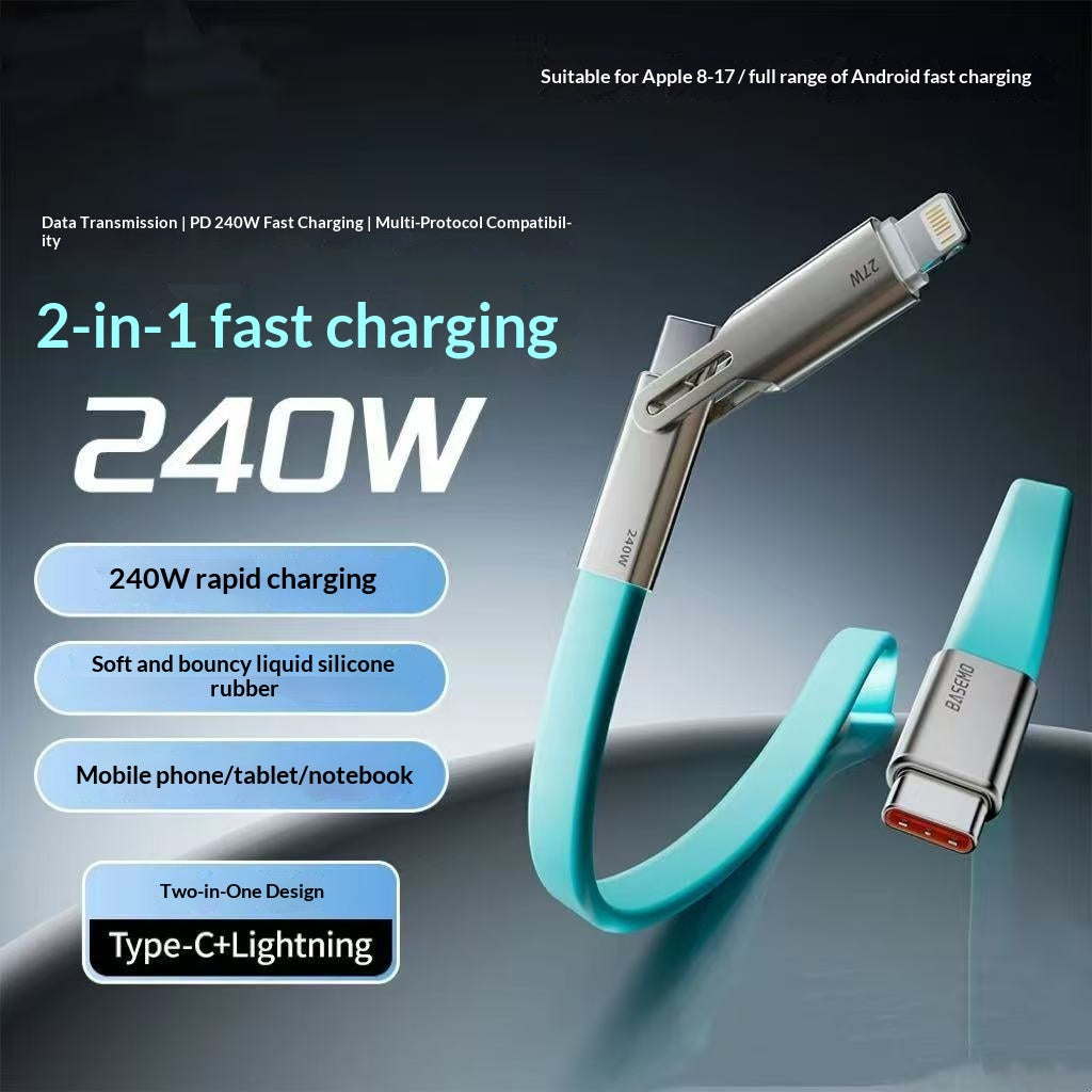 Câble de recharge 2-en-1 multiprotocole 240W entièrement compatible avec la silicone