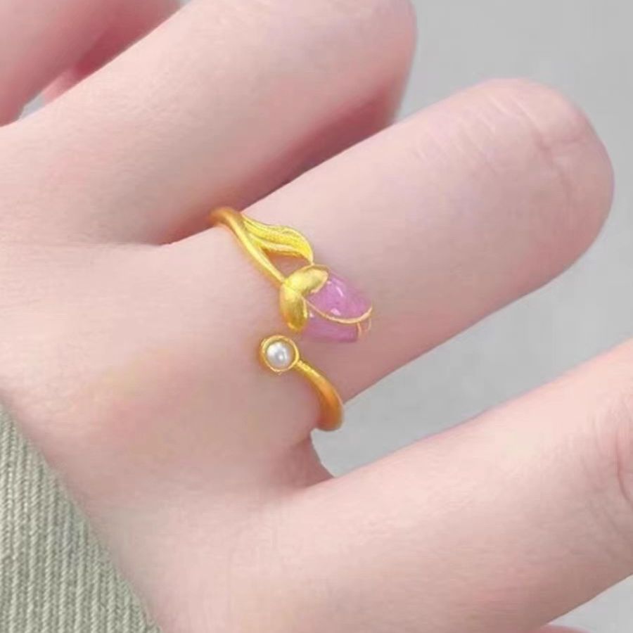 Bague de tulipe dorée à bout ouvert