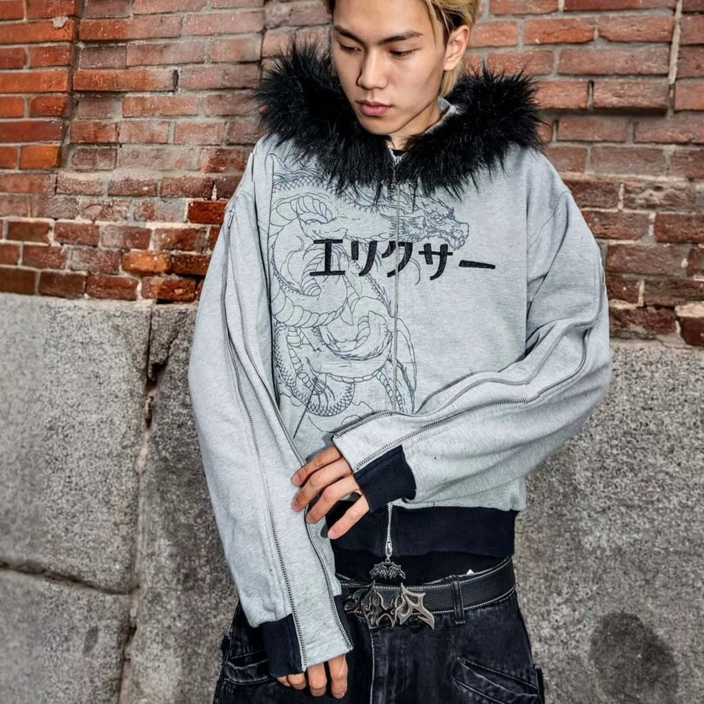 Sweatshirt imprimé à capuche à capuchon en collier de fourrure pour homme