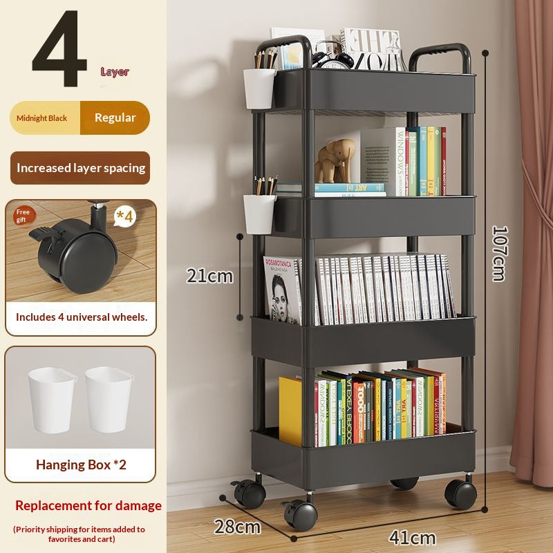 26cm Black-4 Layers-roues-hooks-hanging Boxes-stickersSmall Cart Ranger Rack
