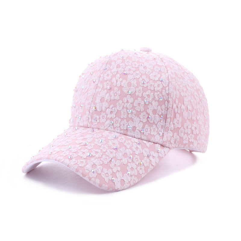 Casquette de baseball en strass pour femmes en dentelle d'été - Style chic