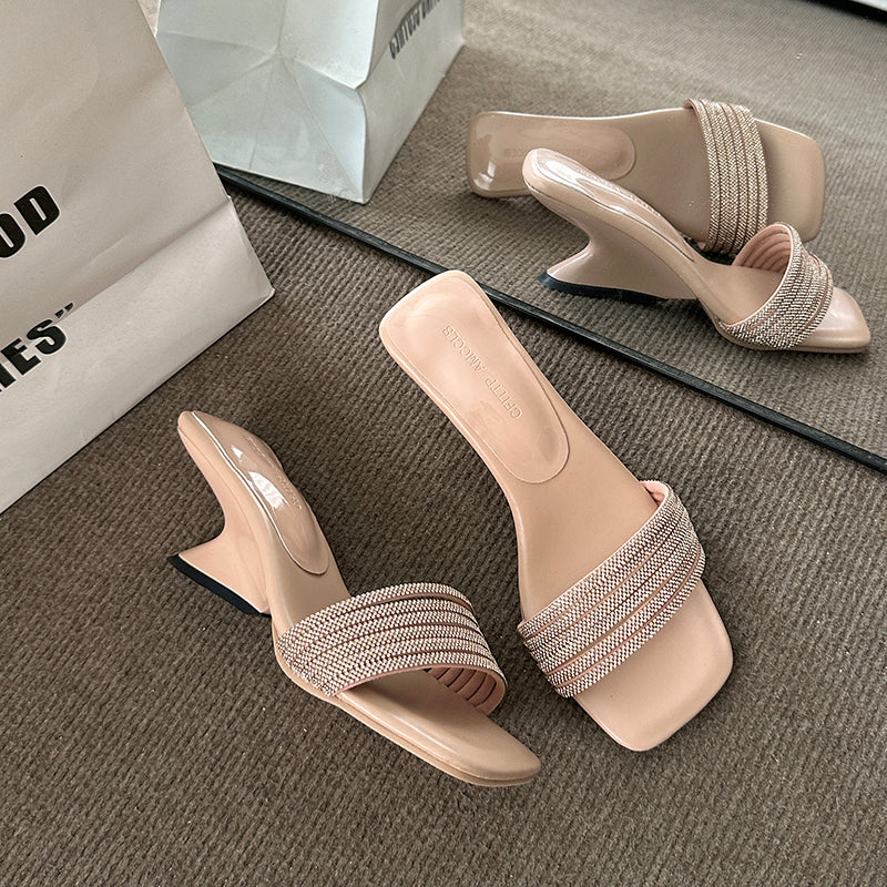 Sandales pour talons de haies Style français Open Toe Slides Carré Toe Femmes Sandales Outdoor Wea