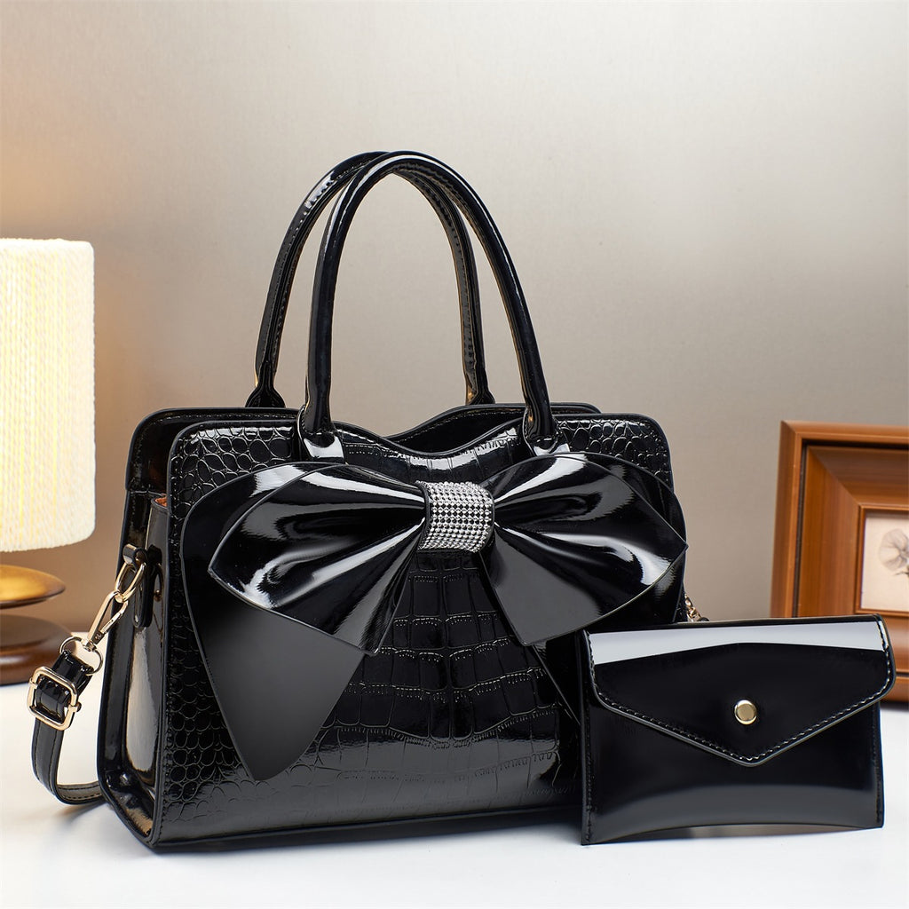 Sac à seau en cuir verni en cuir brillant à l'impression de crocodile