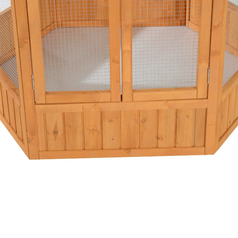 PawHut 69 En bois Hexagonal En plein air Aviaire Cage d'oiseau avec toit couvert