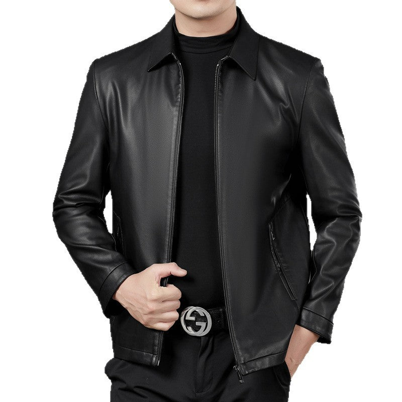 Manteau en cuir et en fourrure épais doublé de polaire pour hommes