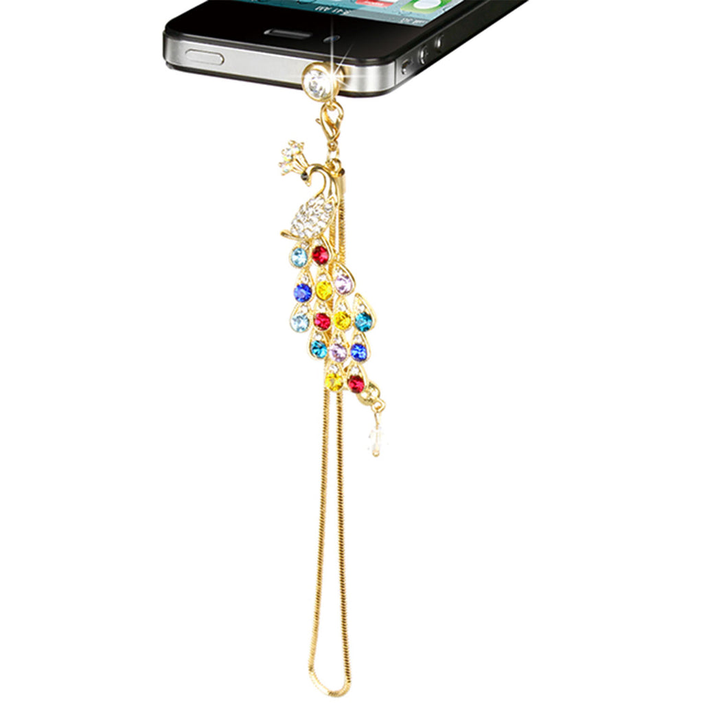 Pendentif de bouchon de poussière de paon en cristal coloré pour téléphone portable 3.5mm Jack