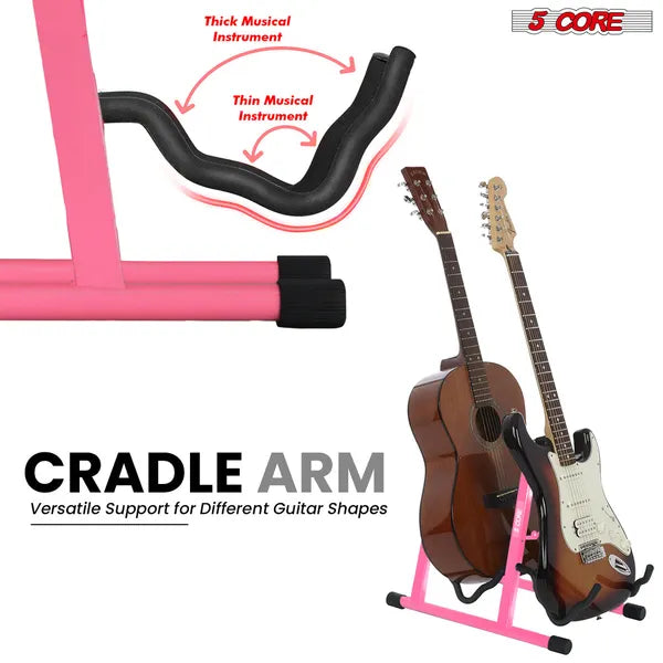 5 CORE Double Guitar Stand Sol réglable Heavy Duty A Frame Universal Folding Acoustic