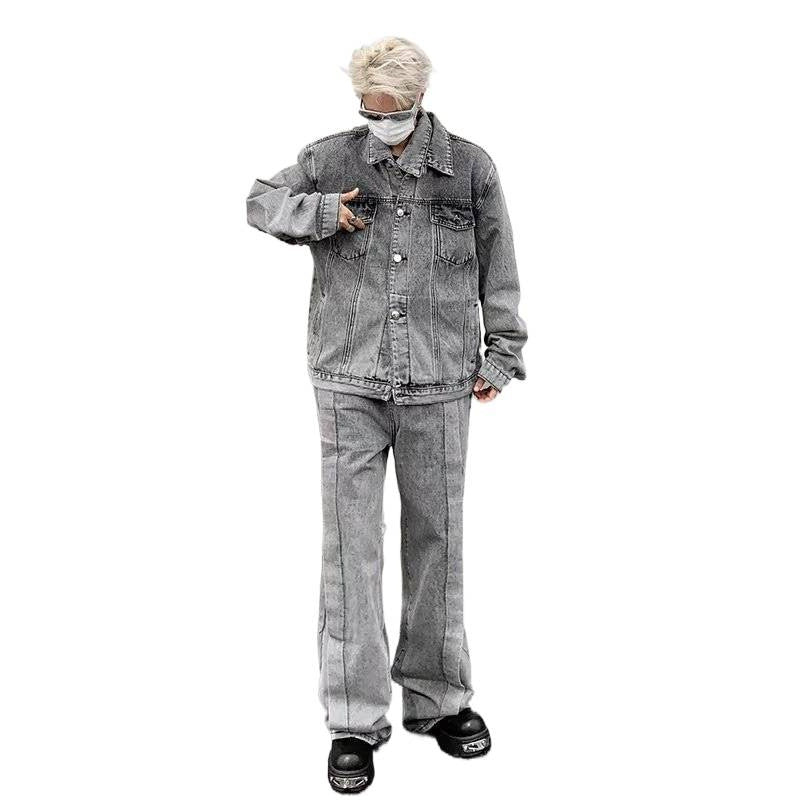 Niche Patchwork Design Lavé et Détresse Veste Denim Pour Hommes