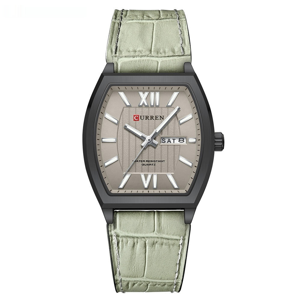 Montre de couple en cuir casual double-calendar