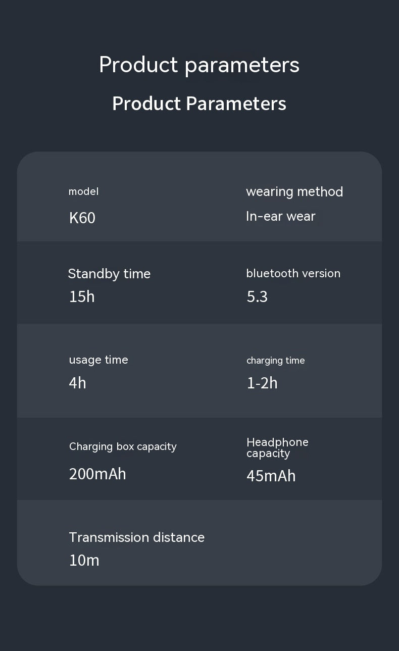Casque Bluetooth intérieur sans fil K60
