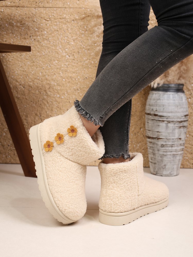 Femmes Mode peluche plate-forme Bottes de neige Hiver courte cheville Bottes non glissant chaud fourrure coton