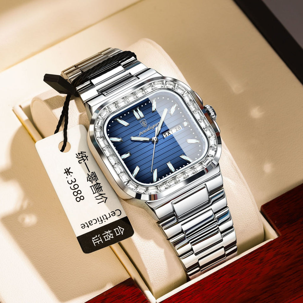 Double calendrier hommes montre diamant