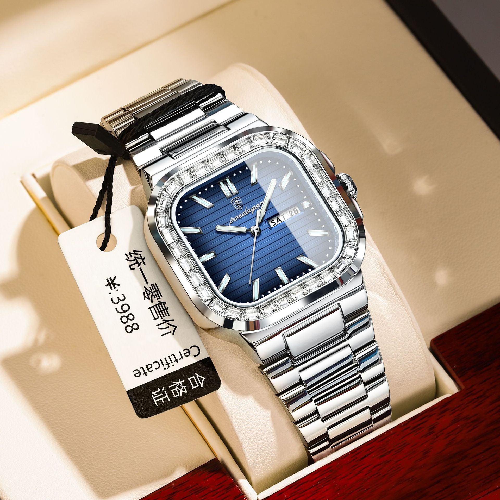Double calendrier hommes montre diamant