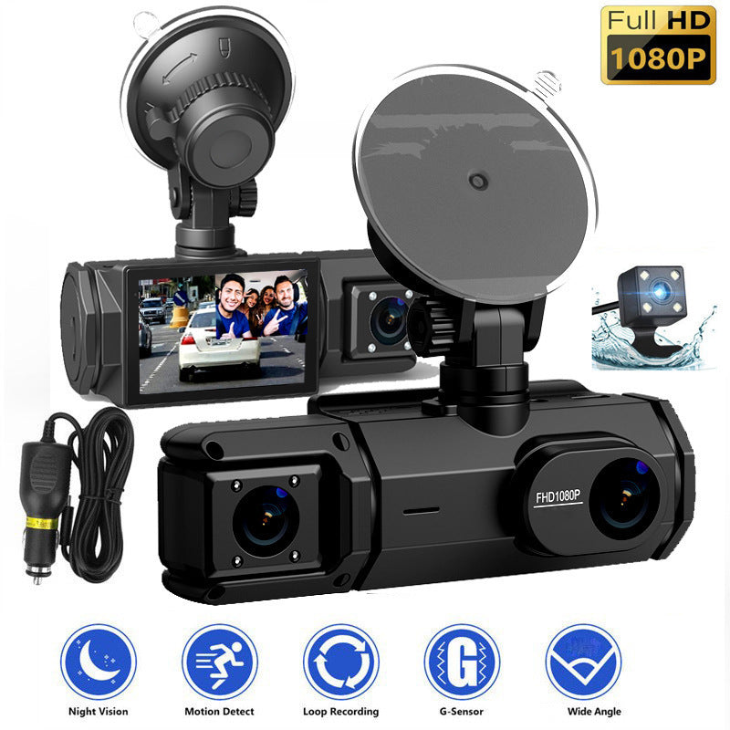 HD 1080p Enregistreur de conduite Trois lentilles Même affichage avec l'image réversible Téléphone mobile WIFI C