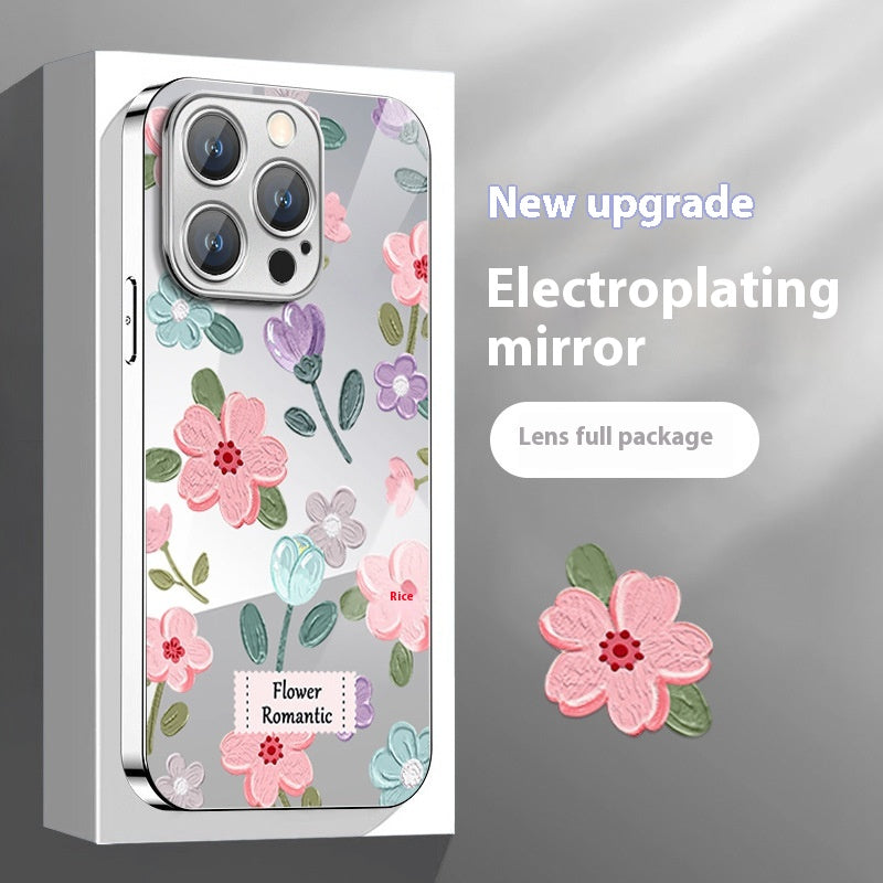 Ins peinture à l'huile fleur miroir boîtier téléphone