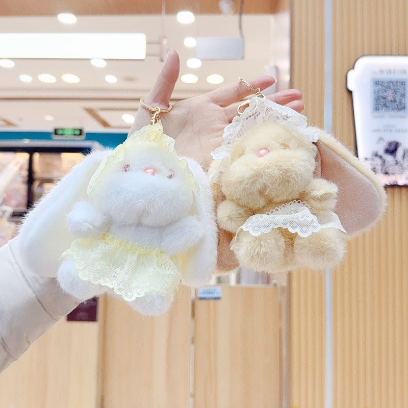 Porte-clés en peluche de lapin de la dentelle-hat