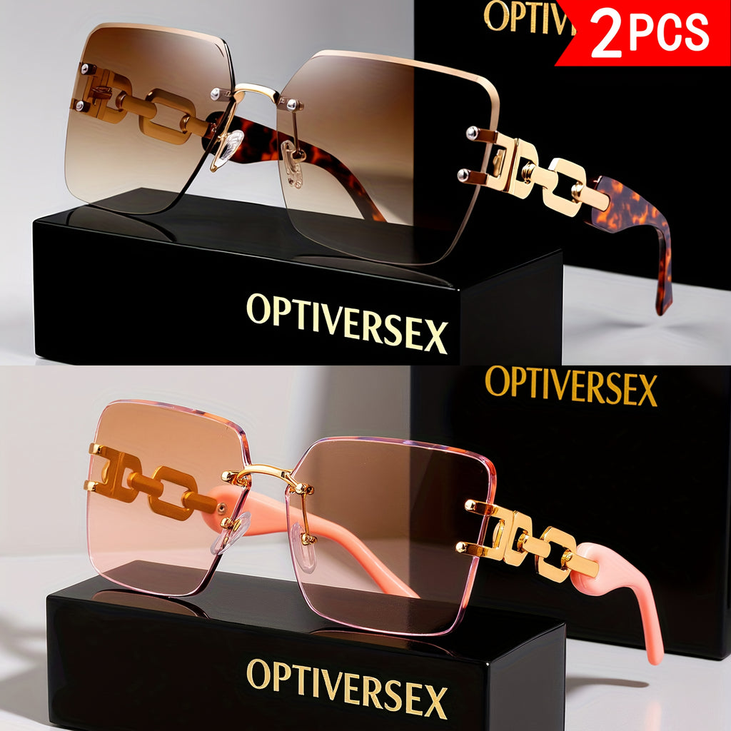 Lunettes de soleil carrées sans cadre 2 PCS pour dames
