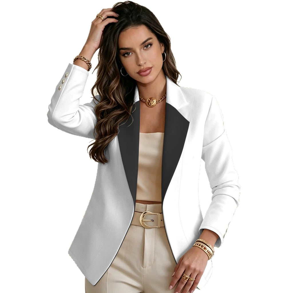 Femmes Bouton court Couleur contrastante Costume à manches longues