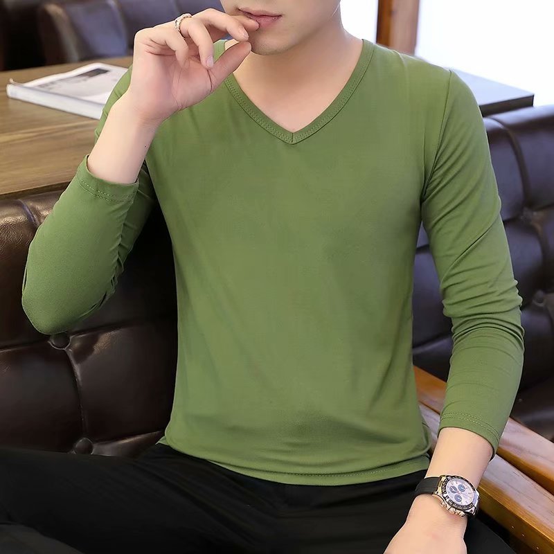 Éventails militaires d'automne et d'hiver T-shirt homme manches longues Slim Solid Color Crew Col Pullo