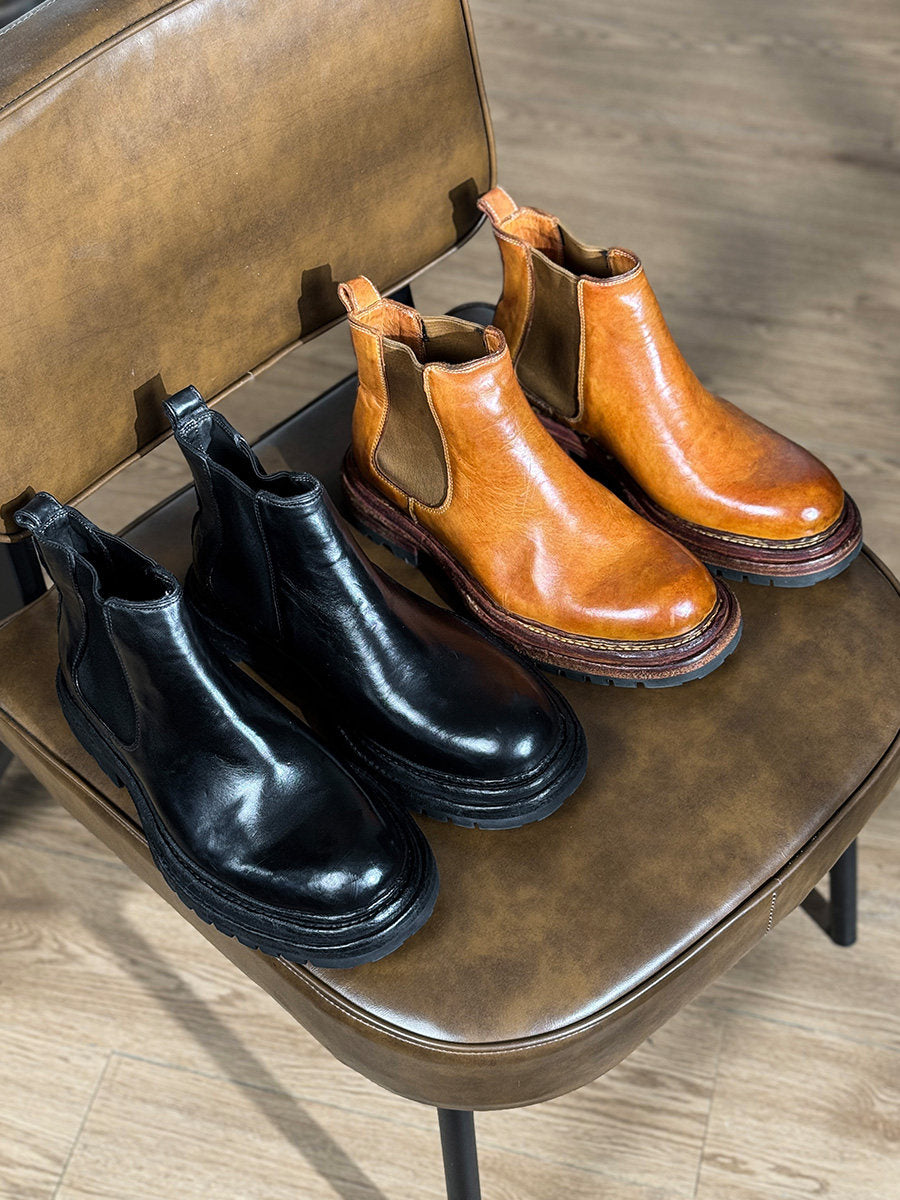 Bottes en cuir vintage de taille plus épaisse pour hommes
