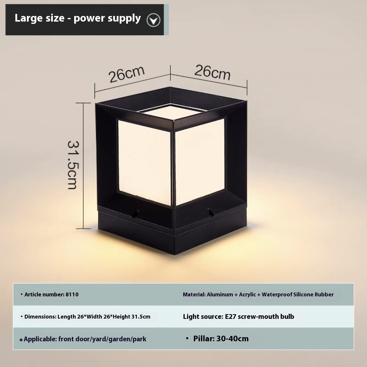Lampe Pilier Mur extérieur Lampe de jardin imperméable