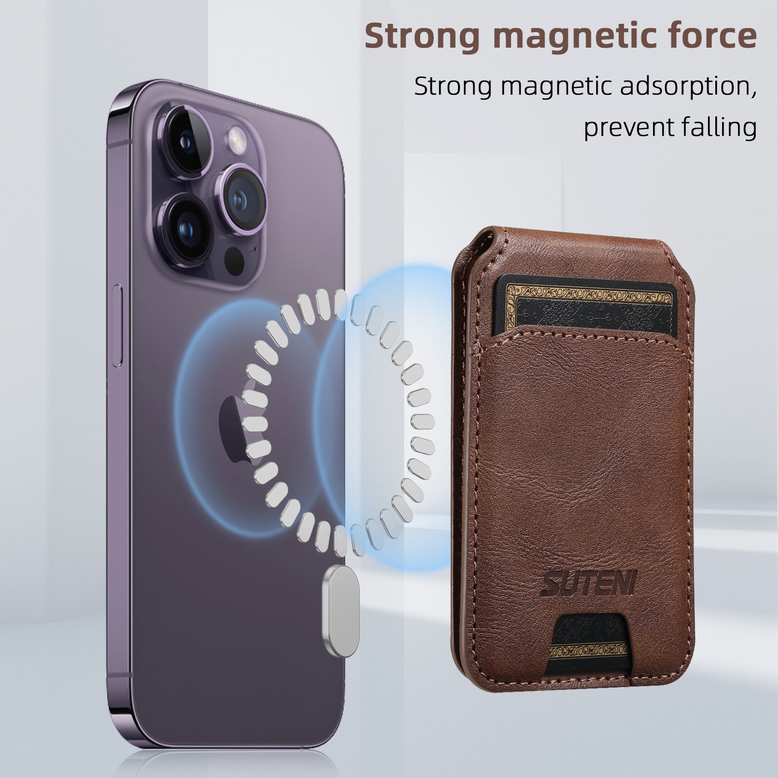 Support de carte magnétique pour téléphone universel Android MagSafe Magnetic Ring PU Leather