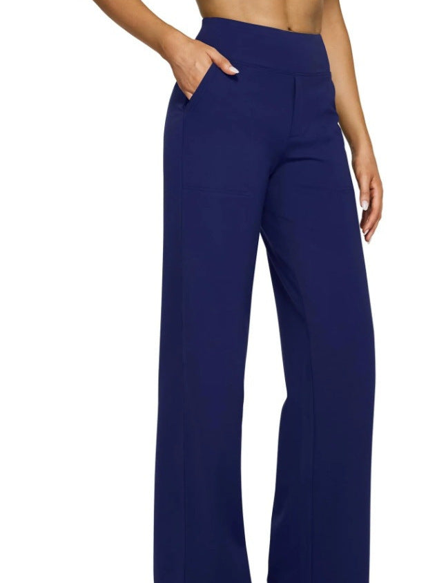 Pantalons à pattes droites à taille haute avec poches longues