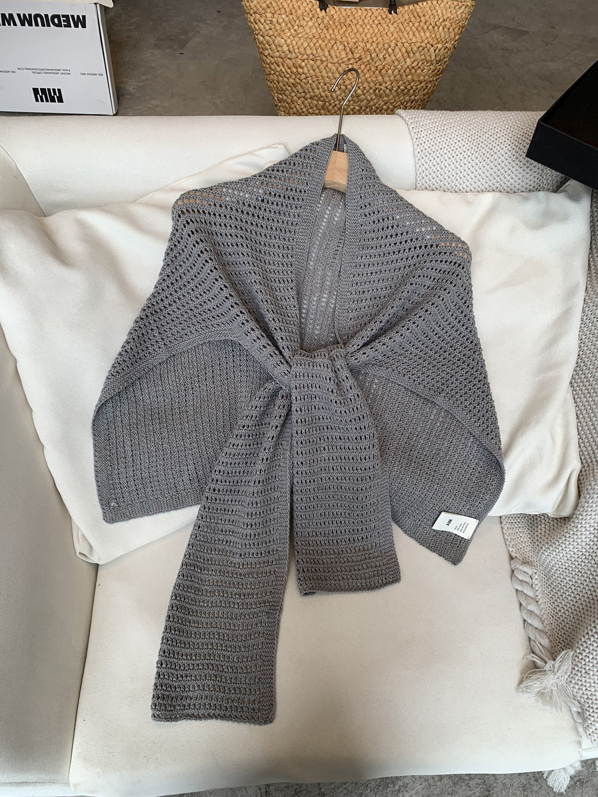 High-end openwork knit wool shawl