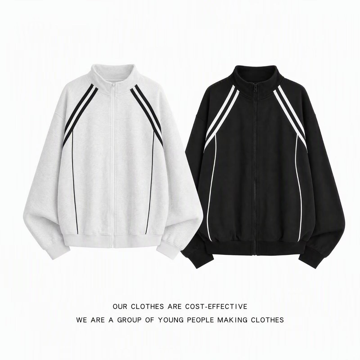 Style américain Vintage Sporty Stand-collar Zip-up Cardigan Hoodie Unisex Design