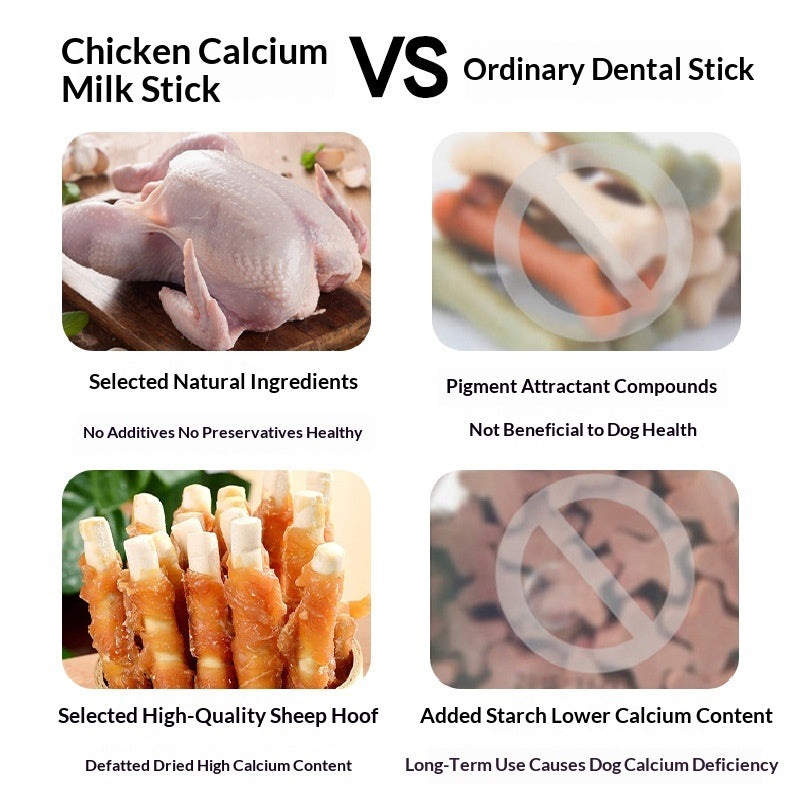 Chien traite les bâtonnets de lait aromatisés au poulet