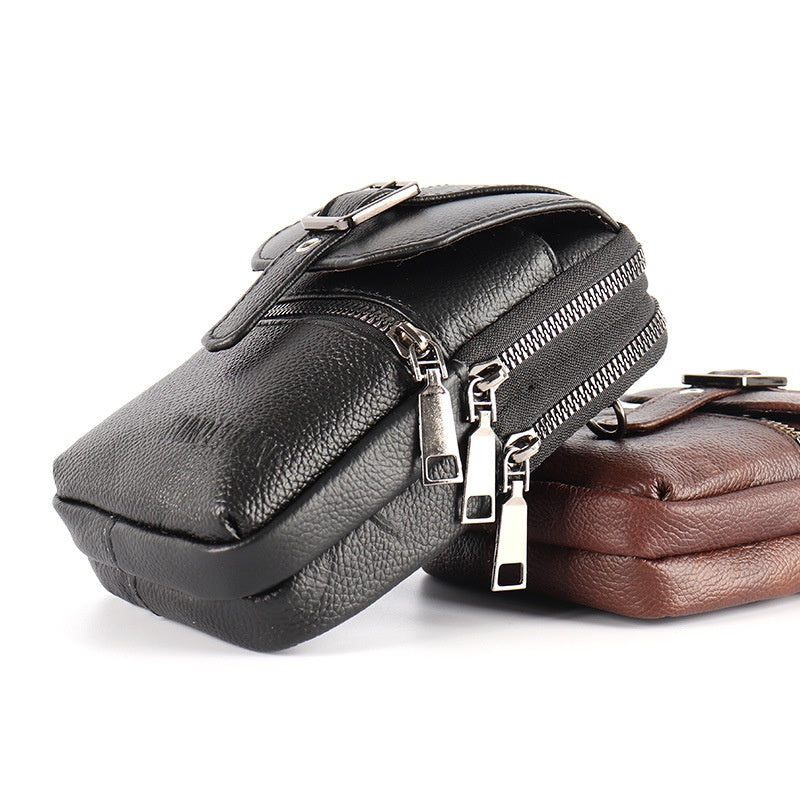 Véritable sac de téléphone multifonction en cuir attaché à la ceinture pour hommes